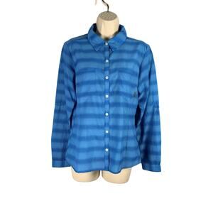 Columbia Shirt Womens Small Blue Shadow Stripe Summer Trek Lightweight Hiking